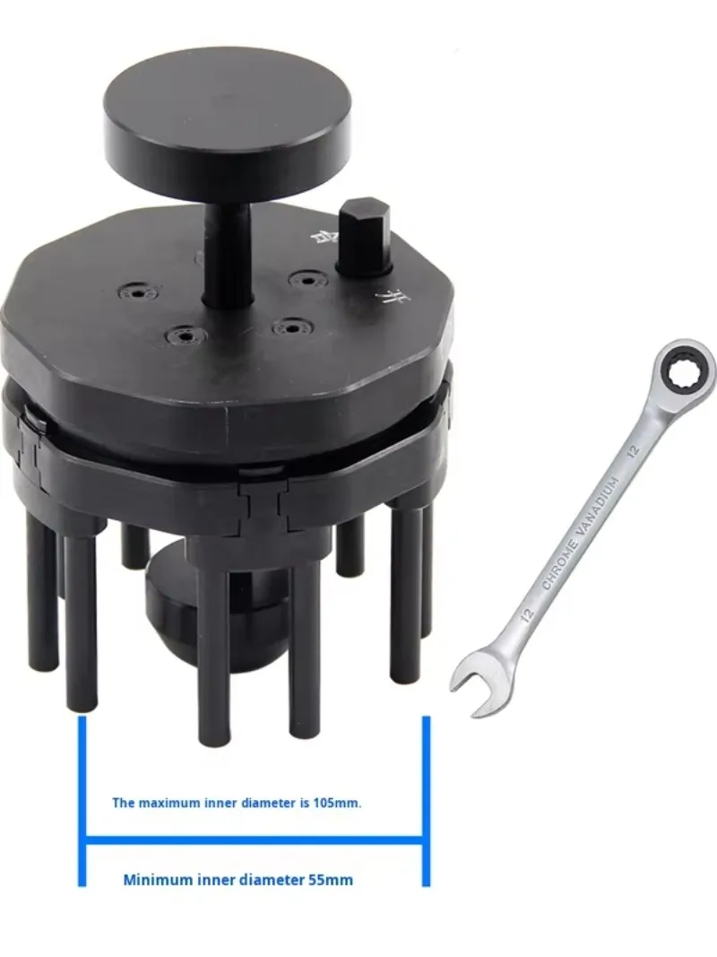 Adjustable universal piston ring mounting and fastening tool for large vehicles 55-105 mm