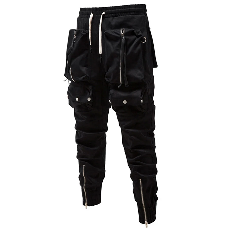 

New Fashion Punk Pants Zipper Pockets Cargo Pants Joggers Men Black Streetwear Hip Hop Trousers