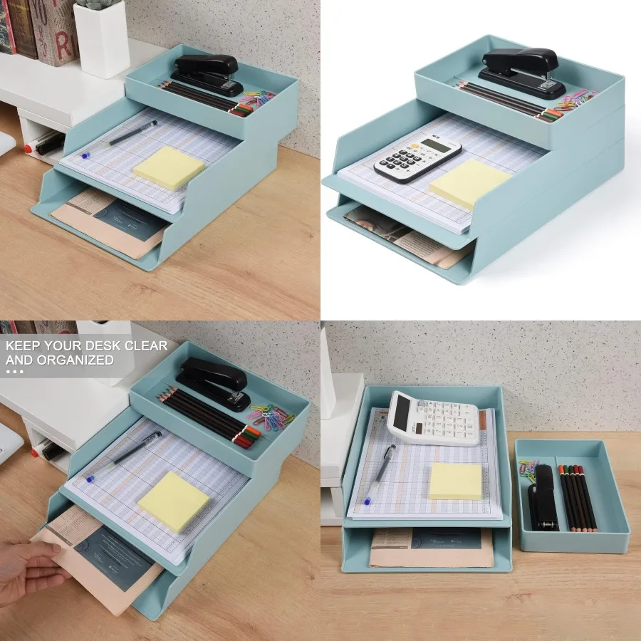 صينية مكتب بلاستيكية من طبقتين من BlueStack - منظم رسائل قابل للتكديس لإيصالات المجلات الورقية مقاس A4 مثالية للمكتب المنزلي والأعمال #1