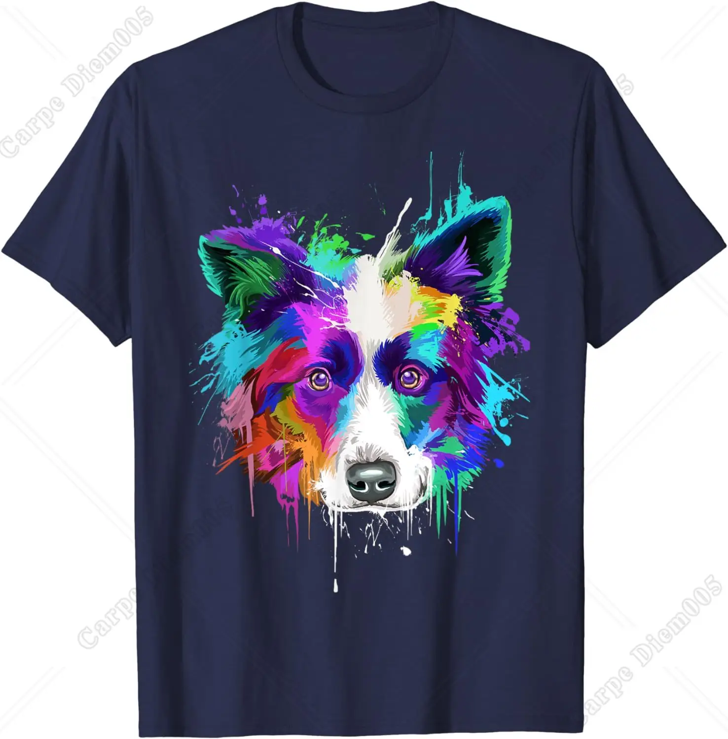 Watercolorful Art Border Collie Dog T-Shirt Border Collie Owners Gift T-Shirt for Men Women for Pets Lovers Cotton Tee