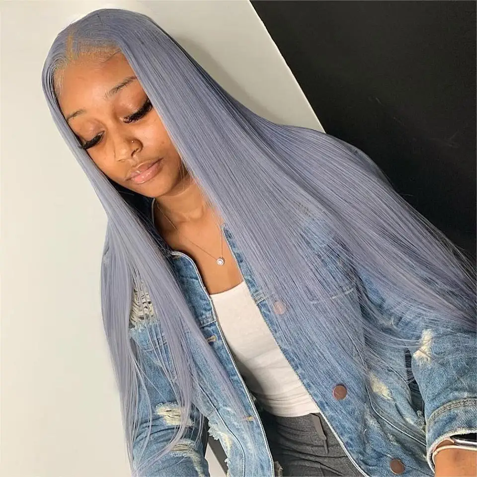 

Transparent HD Lace Frontal Wigs Colored Grey Long Straight High Quality 13x4 Brazilian Human Hair Wig Pre Plucked For Women