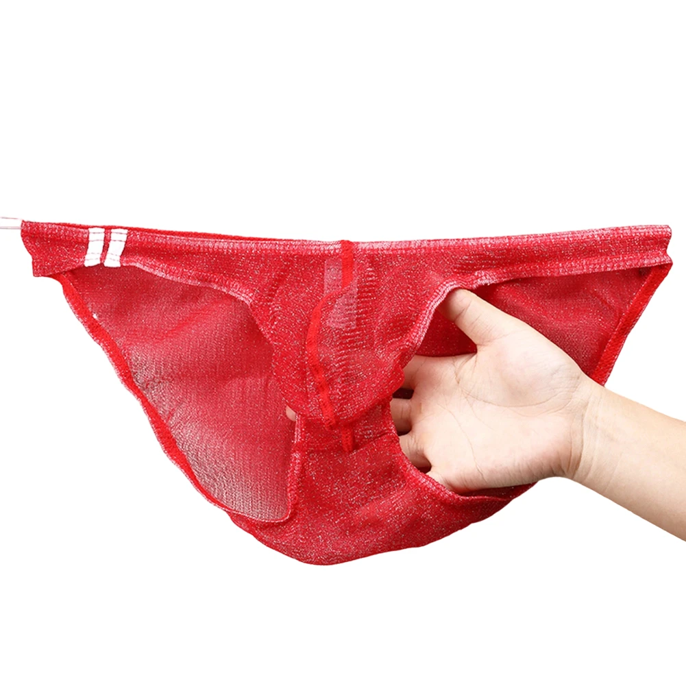1pc Men Mesh Fine-Shimmer Briefs See-Through Bulge Pouch Underwear Low Rise Sexy Mesh Sheer Panties Eortic M-2XL Underpants