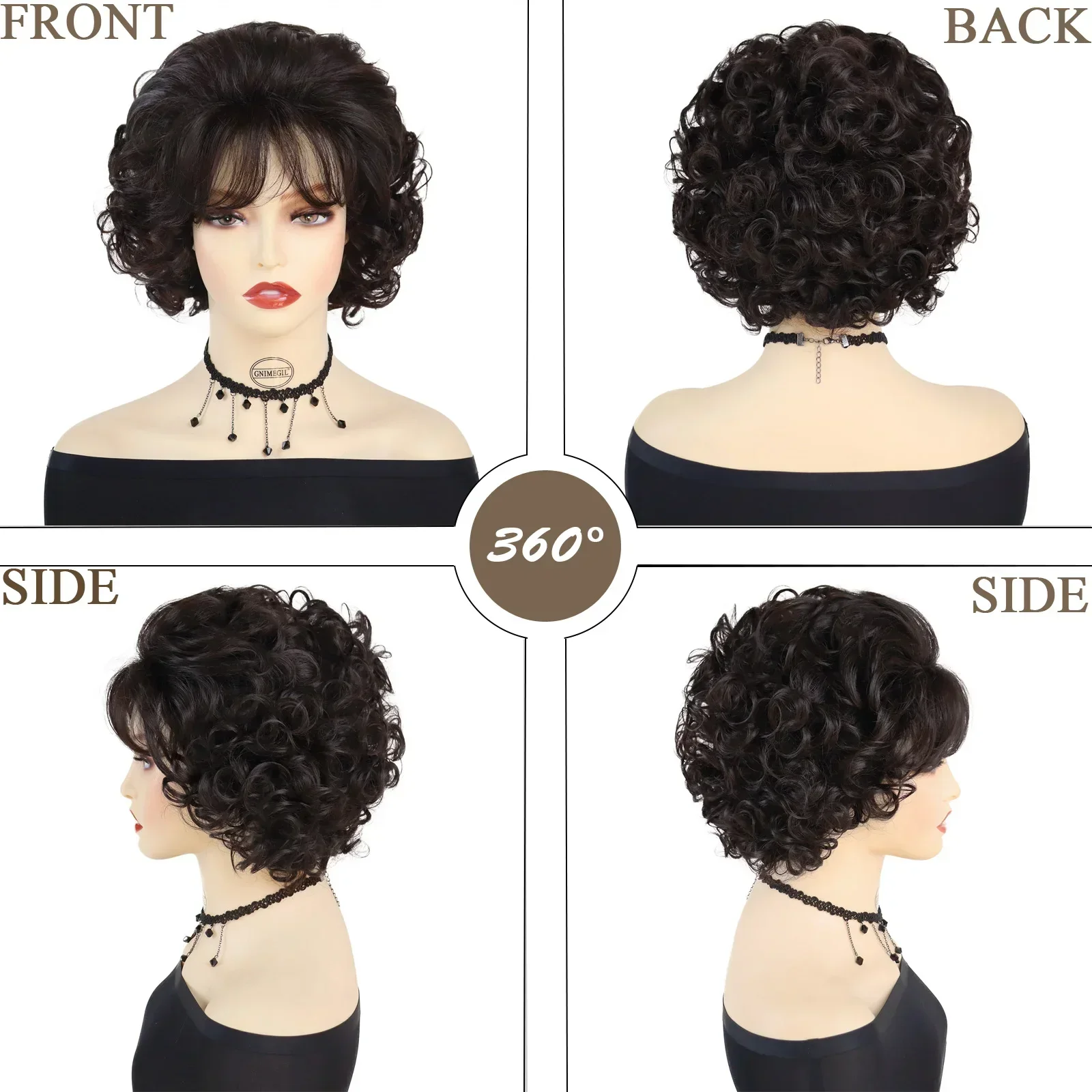 Synthetic Short Curly Wigs for Women Natural Hairstyles Wig with Bangs Dark Brown Elegant Mommy Wig Fancy Dress Party Cosplay