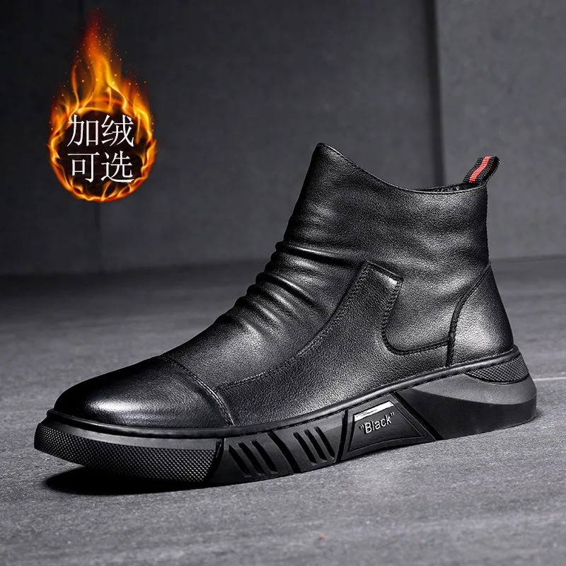 High Quality Genuine Leather Boot for Men Winter Warm Snow Boot High Top Casual Leather Shoes British Style Men Boot Men's Shoes