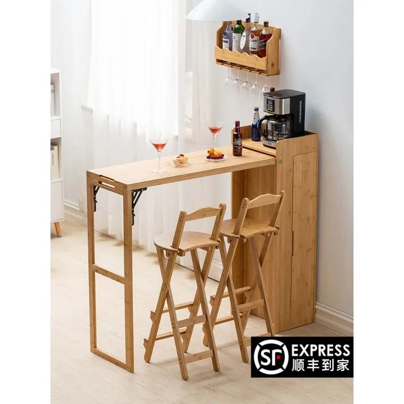 Solid wood folding bar table, family window, modern small bar table, living room, high foot table