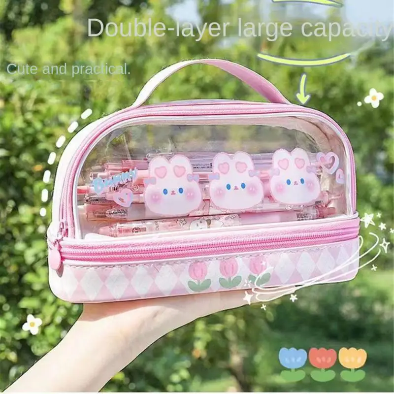 القرطاسية المدرسية أساسيات المدرسة دائم طبقة مزدوجة تخزين الكورية حمل مقلمة الكورية نمط لطيف مريحة