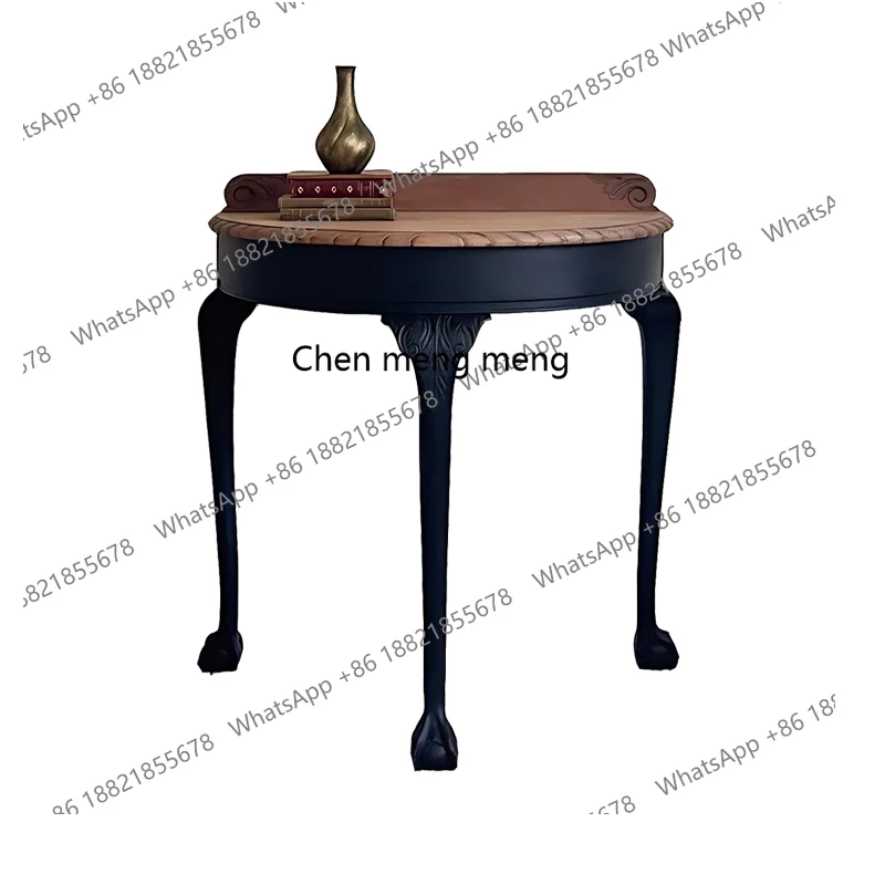 French retro Xuanguan table solid wood semi-circular carved end view table high-end shelf