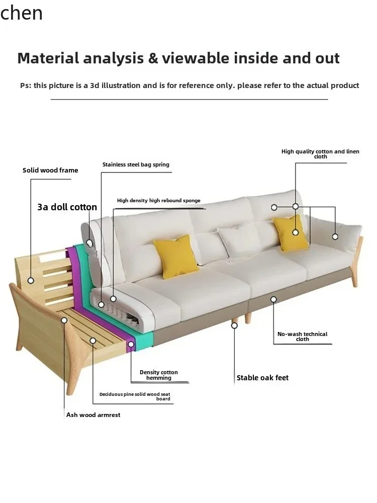 DSA   Fabric Sofa Living Room Simple Modern Size Apartment Technology Cloth Nordic Solid Wood Sofa