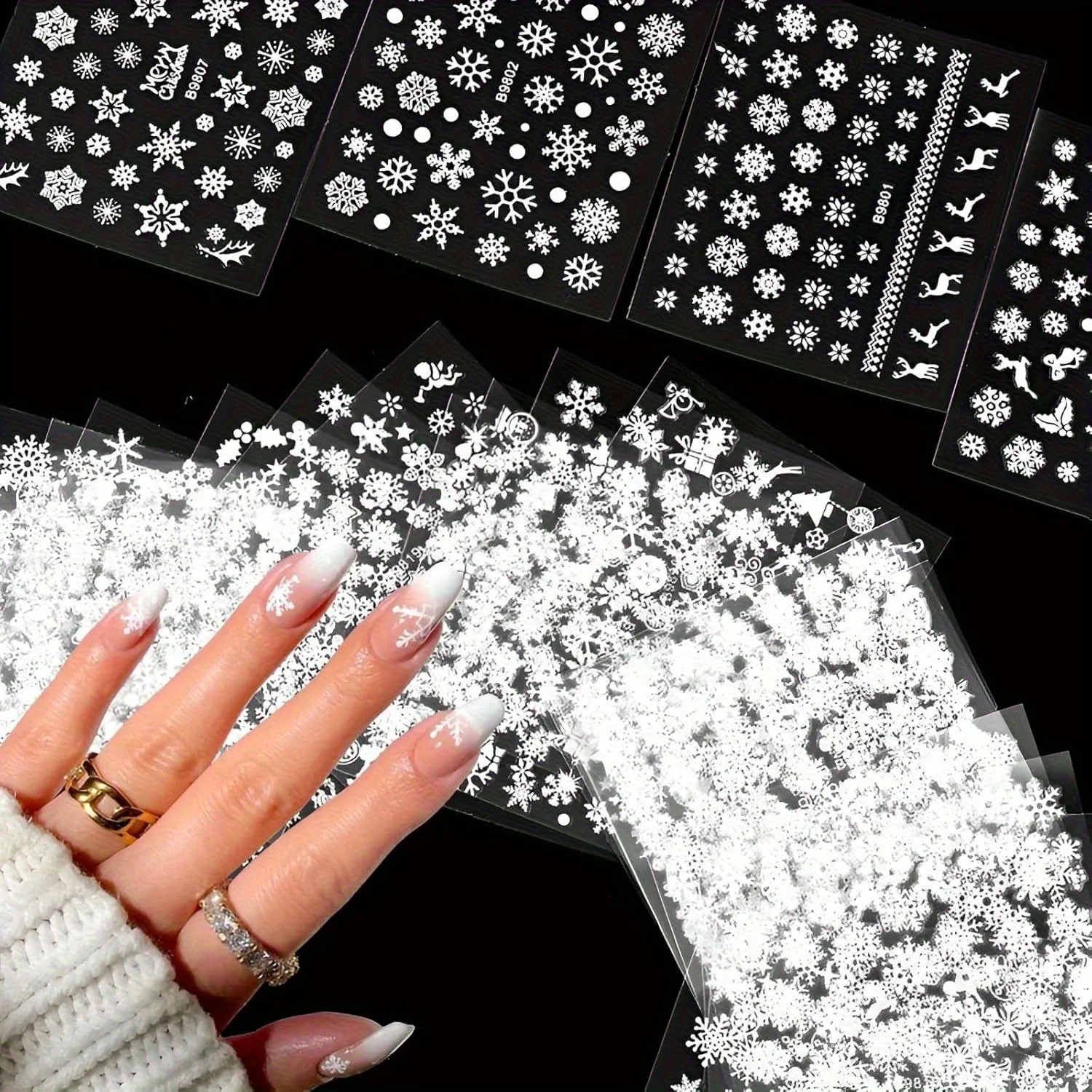 30 Sheets Christmas Nail Art Stickers - 3D Self-Adhesive Snowflake, Snowman & Elk Decals with Glittering Resin