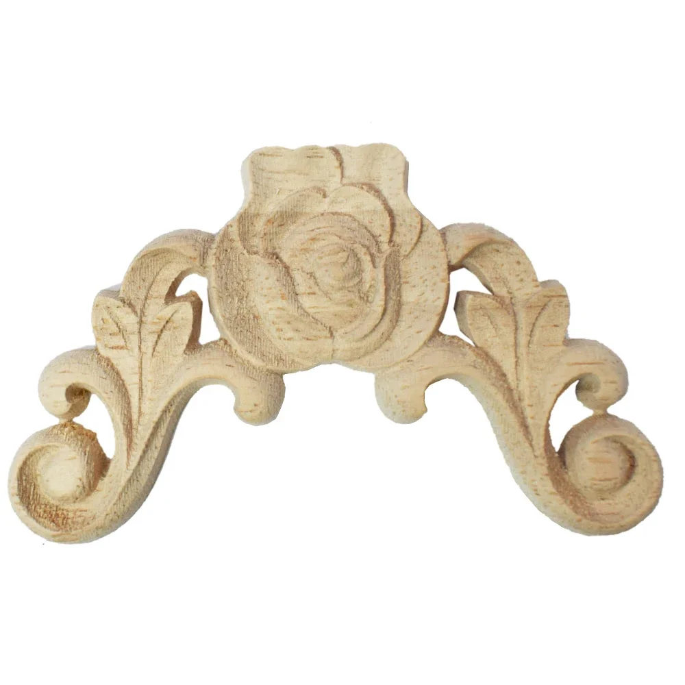 

10PCS Wood Mouldings Applique Wooden Corner Flower Unpainted Modern Wooden Decal Carved Wood Corner Furniture Decoration