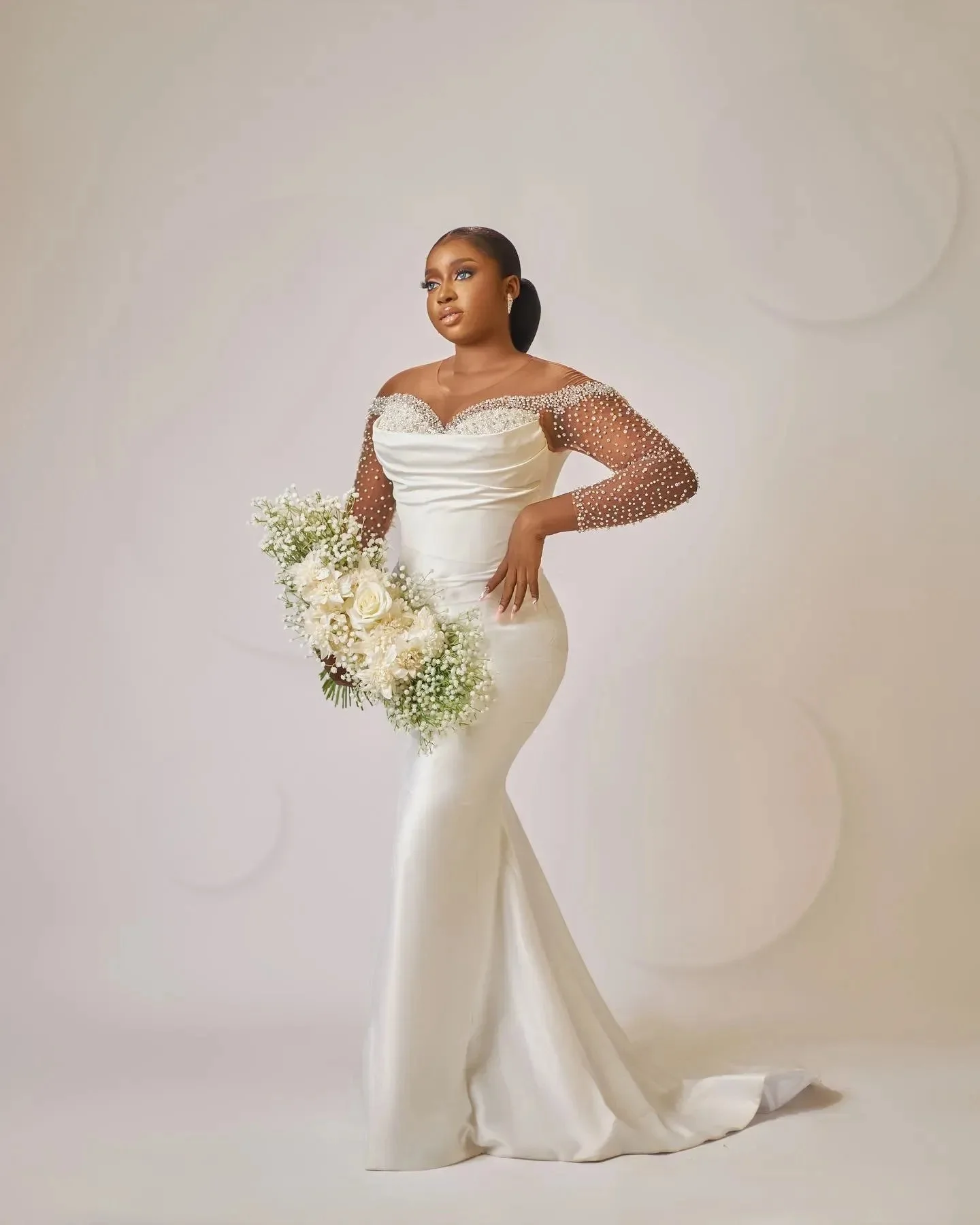 plus Size Arabic Aso Ebi Mermaid Wedding Dress Beaded Crystals Detachable Train Bridal Gown for Women