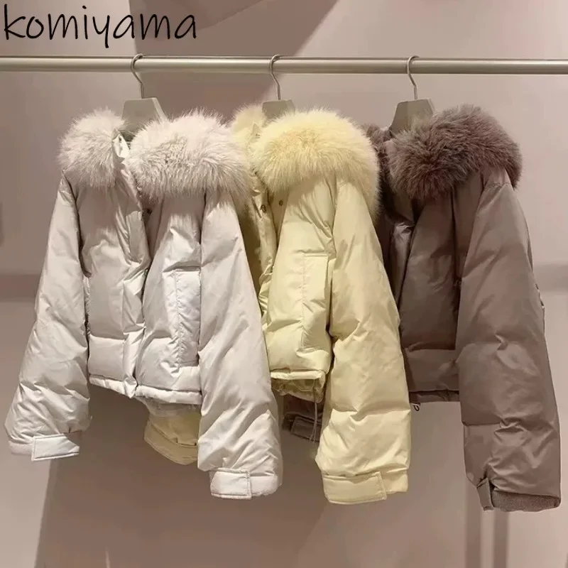 Drawstring Hooded Fur Collar Outerwears Warm Down Jacket Women Japan Abrigos Invierno Loose Chaquetas Winter Chamarras Invierno