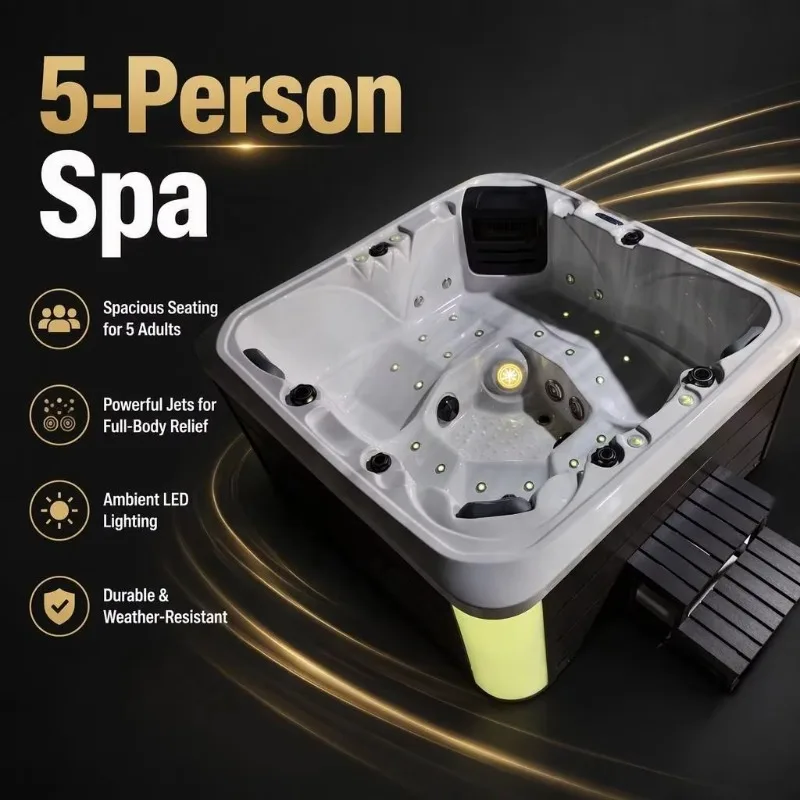 Factory Direct CE Certified 5 Person Outdoor Luxury Acrylic Massage Hot Tub Spa With LED Hydrotherapy Jets For Garden Resort