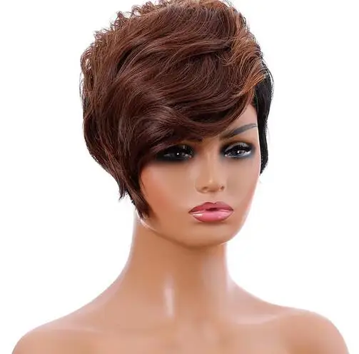 Synthetic Hair Burgundy Brown Short Straight Wigs for Black Women