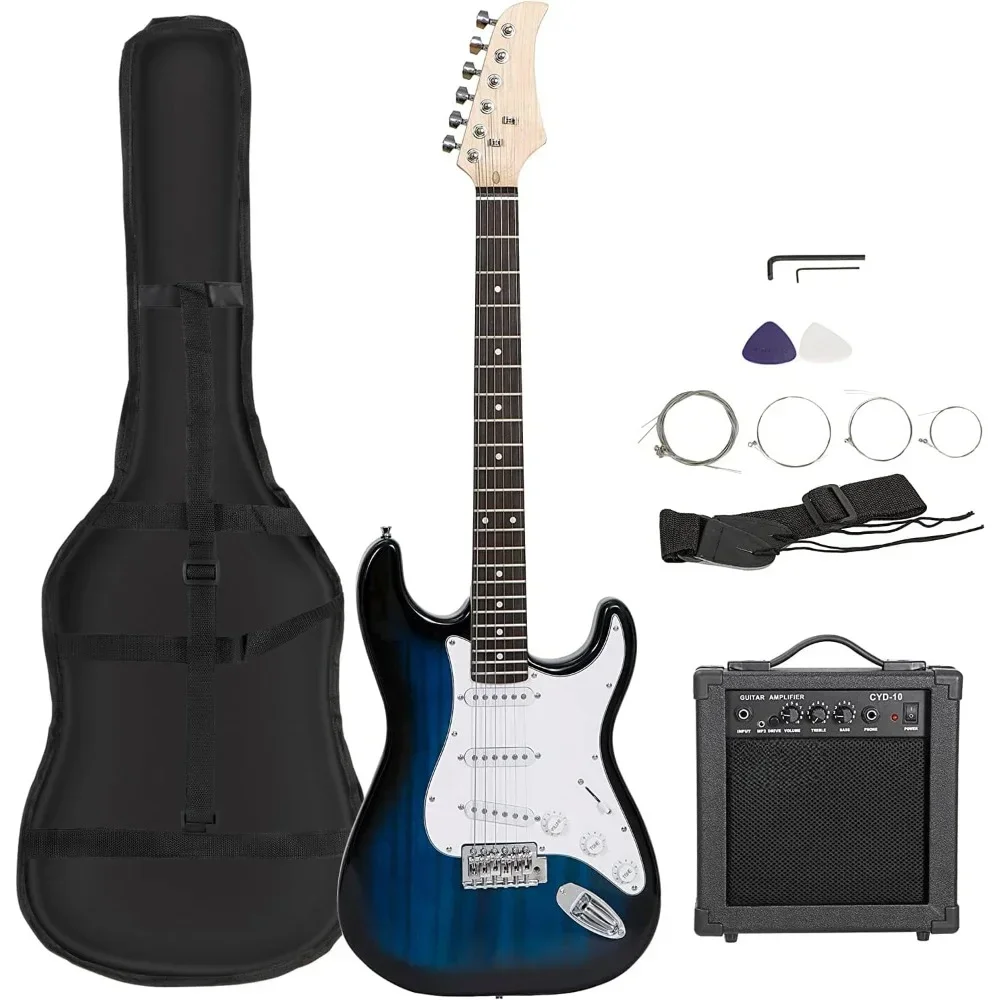 Guitarra eléctrica de tamaño completo de 39" con amplificador, estuche y paquete de accesorios Paquete de inicio para principiantes, azul