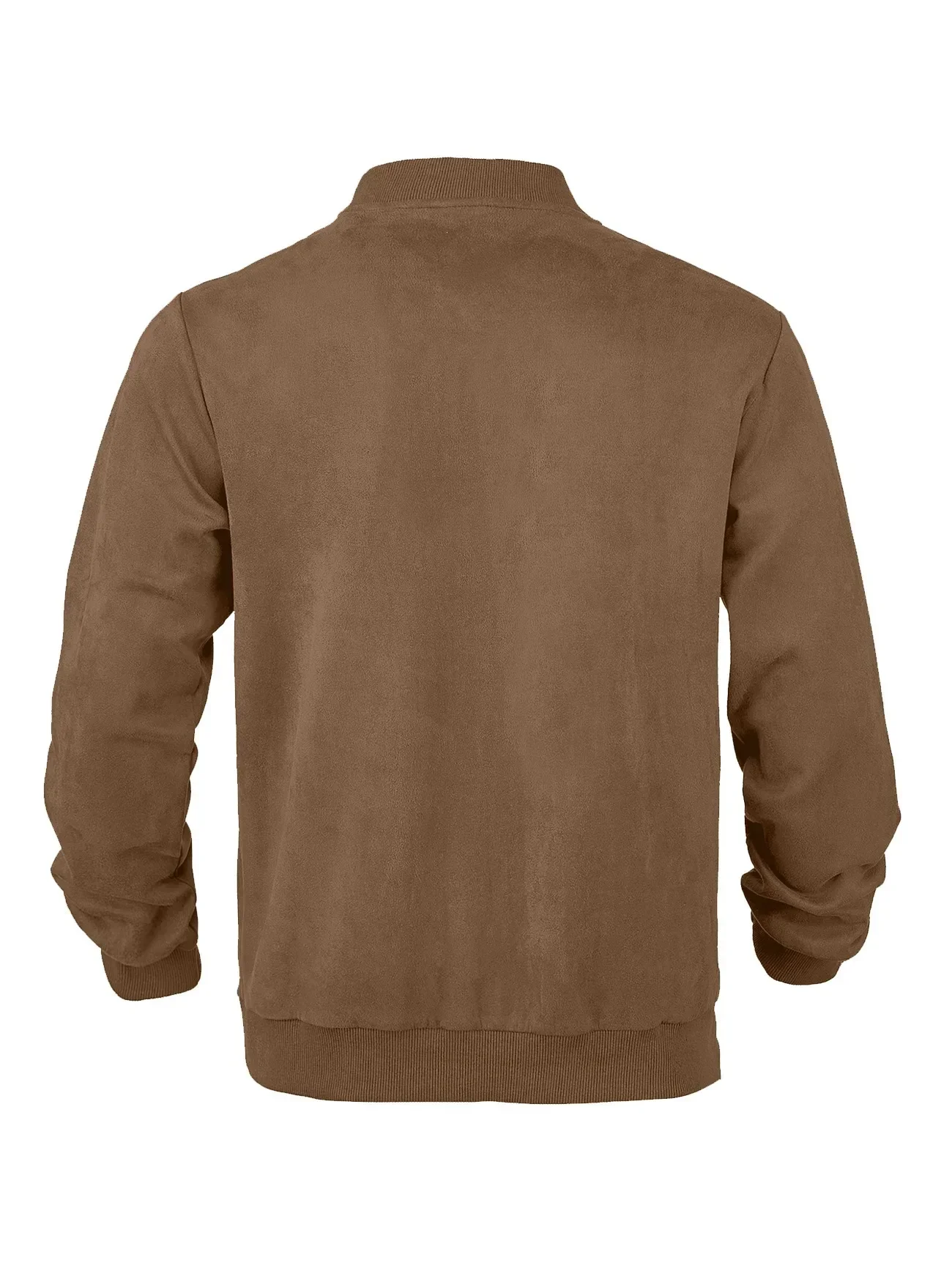 Herren-Wildlederjacke mit durchgehendem Reißverschluss, Stehkragen, lässig, langärmelig, einfarbig, leichte Streetwear-Oberbekleidung – Detail 29