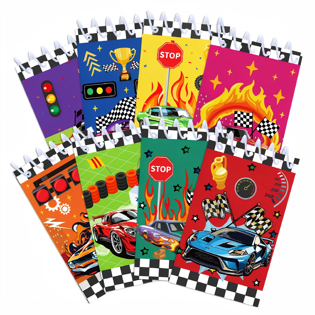 

8pcs Race Car Spiral Notebook Mini Pocket Notepad Tearable Racing Themed Journal For Students School Study Writing Supplies