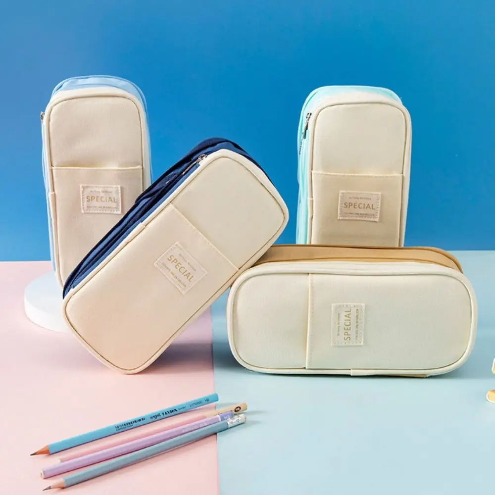 

Polyester Simple Student Pen Bag Color Blocked Diagonal Storage Pencil Bag Multilayer Large Capacity Macaron Pencil Case