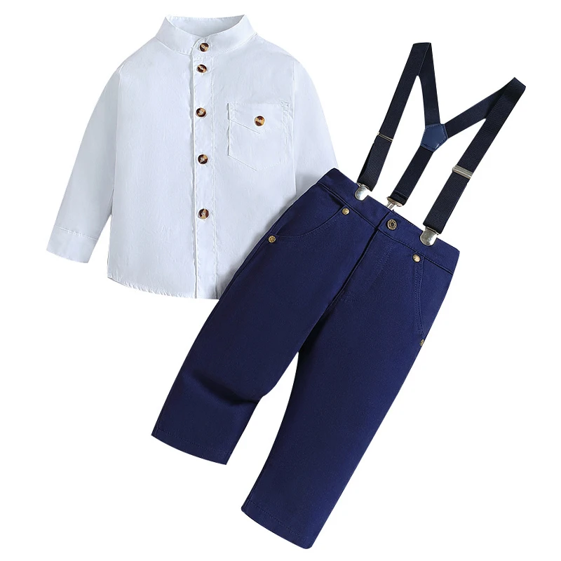 

3Piece Set Spring Fall Baby Boy Clothes Fashion Gentleman Cotton Long Sleeve Tops+Pants+Straps Children Boutique Clothing BC1169