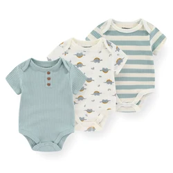 3-Piece Summer Unisex Cartoon Newborn Baby Boy Girl Bodysuits Soft Cute Infant Onesies Clothes