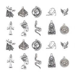 100Pcs 10Style Alloy Pharaoh Charms Snake Cat Pyramid Evil Eye Cross Charms Tibetan Egyptian Charms for Jewelry Making Bracelet