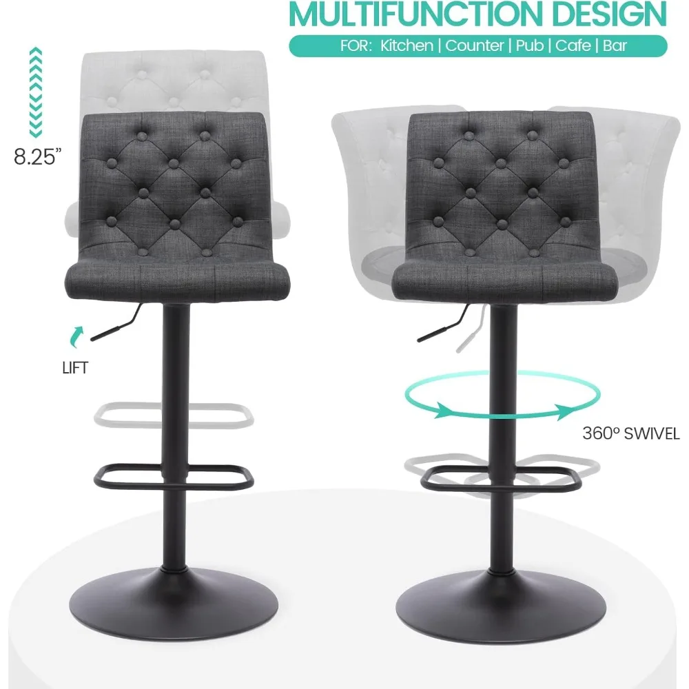 Upholstered Fabric Swivel Bar Stool with Adjustable Height and Back Support
