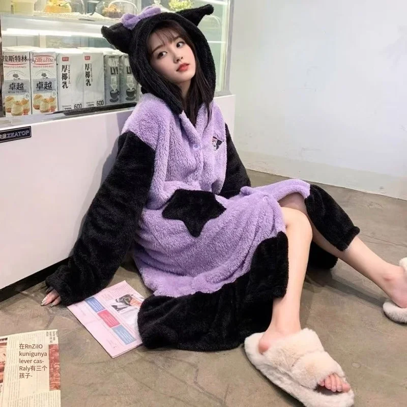 شخصية أنيمي كورومي بيجامة شتوية سميكة الفانيلا Kawaii مع قبعة مريحة الدفء الترفيه المنزل رداء هدية #5