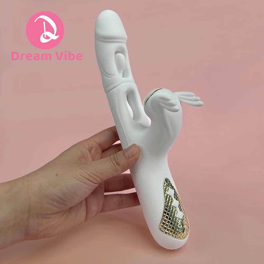 Vibromasseur lapin Dargon blanc 3 en 1, chauffage, double battement, aspiration, plaisir, jouet sexuel intime, pénétration pour femmes, amour profond