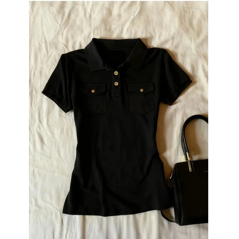 New Korean Simplicity Short Sleeve Button Patchwork T Shirts Summer Neck All-match Casual Tops Fashion Trend Women Clothing