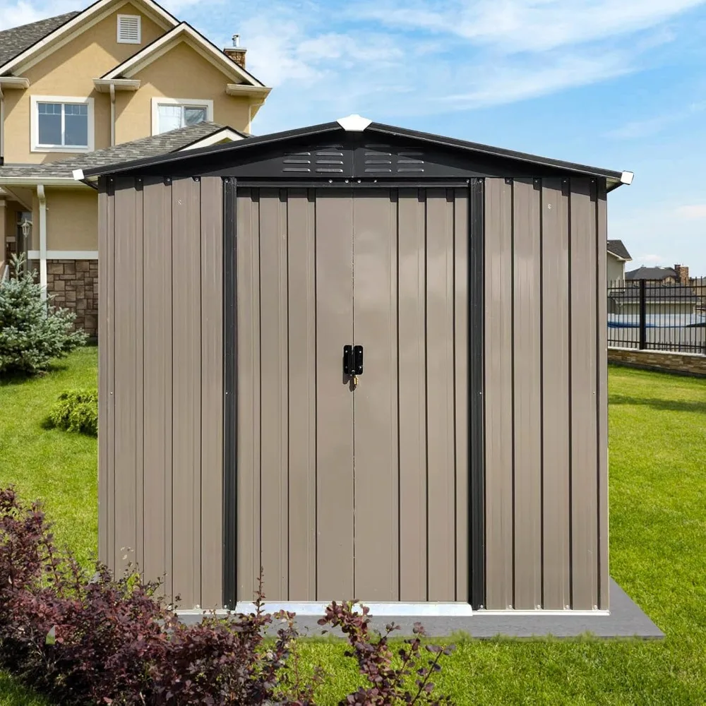 

6 x 4 FT Outdoor Storage Shed, Metal Garden Tool Shed with Slooping Roof, Lockable Doors and Aluminum Frames, Easy to Assemble f