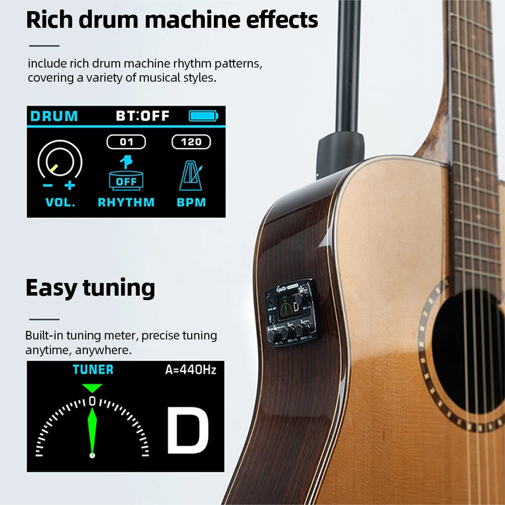 GGP-05 Professional Acoustic Guitar Pickup LCD Digital Tuner Pickup Preamp EQ Live Streaming Microphone Guitar Parts Accessories