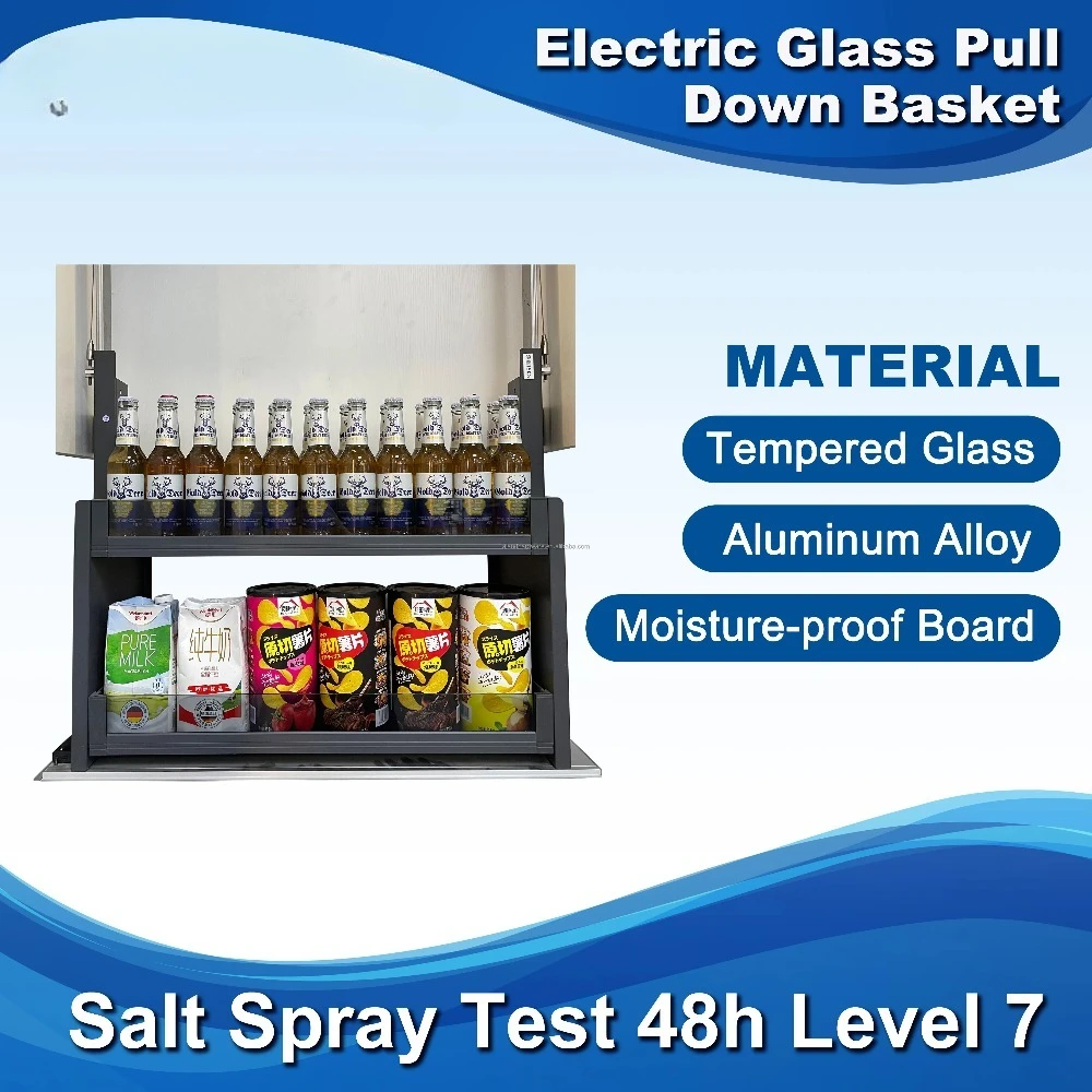 for Item 2025 Guangzhou Aland Smart 2 Tier Pull-Down Shelf Cabinet Aluminum Alloy Frame Glass Space-saving for Kitchen