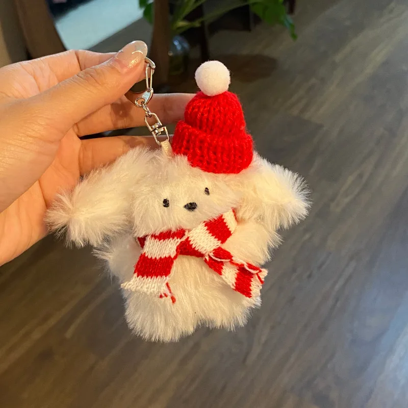 Christmas Cartoon Rabbit Keychain for Backpacks Long Haired Rabbit Backpack Pendant Cute Keyring Animal Bag Key Chain Women 2025