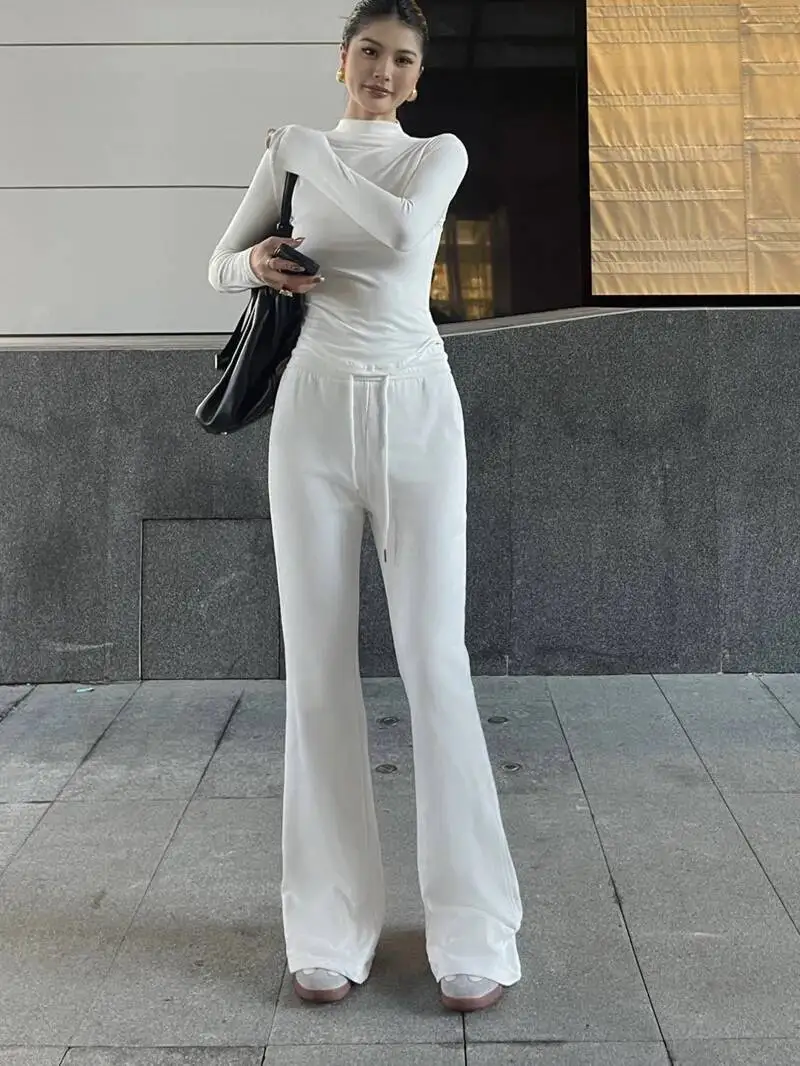 Neue Sport Freizeit Boden Hosen frauen Herbst Boot Cut Hosen Beiläufige Lose Mode Frauen Hosen 2025 Neue Weiß Koreanische 75X5