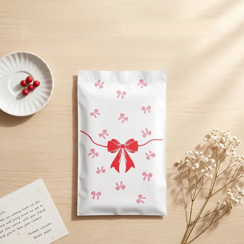 10pcs Strawberry & Bow Pattern Express Mailing Bags Thickened Waterproof Self-Seal Shipping Poly Mailers Cute Gift Packaging