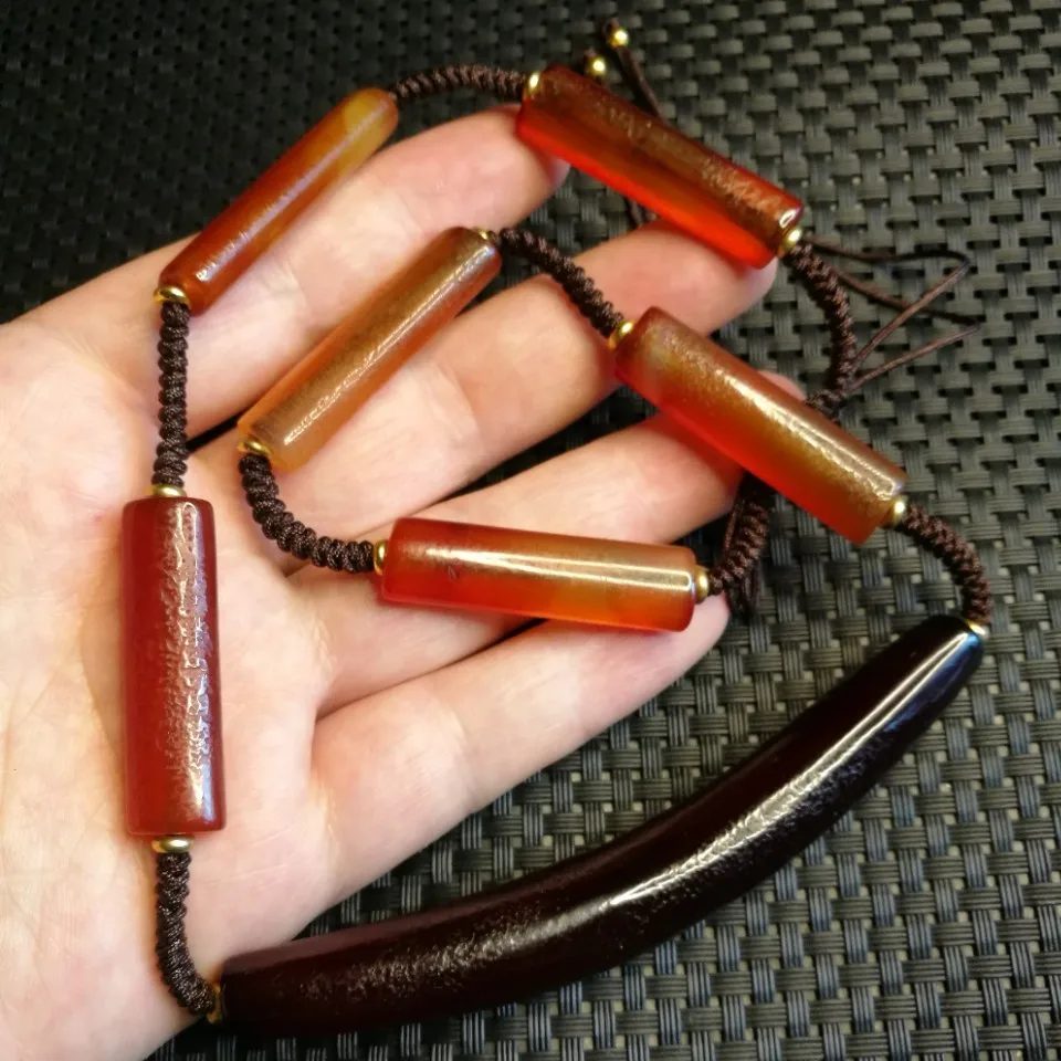 Vintage Cylindrical Red Agate Tube Loose Beads Weathered Spacer Beads DIY Necklace Jewelry Making