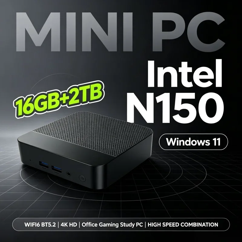 New Portable High‑Performance Mini PC Intel N150 16GB RAM 1TB‑2TB SSD WiFi6 BT5.2 4K 60Hz Computer Host for Gaming Office Study