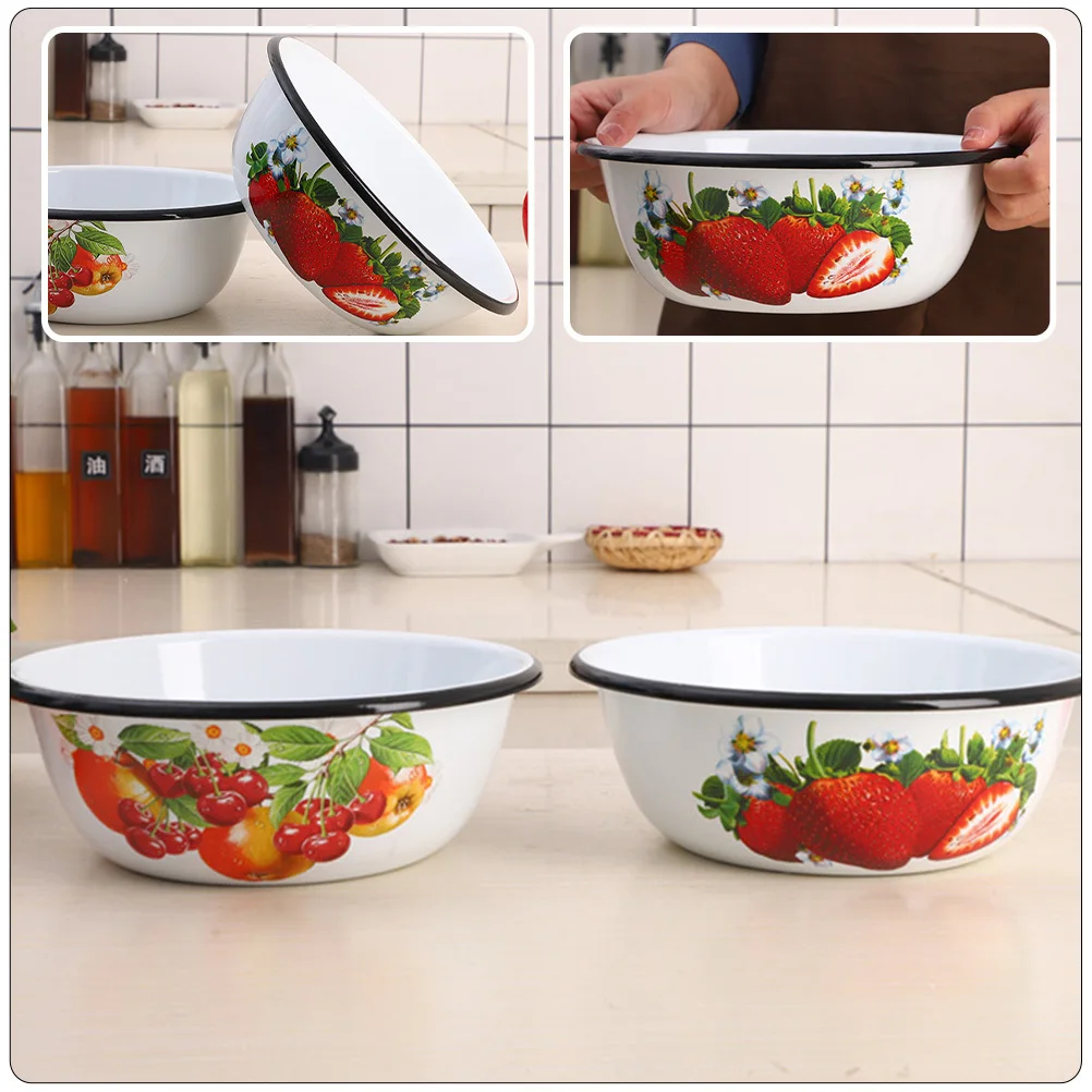 

Multi-Function Enamel Salad Basin Classic Vintage Style Mixing Bowl for Kitchen Home Restaurant Soup Noodle Serving