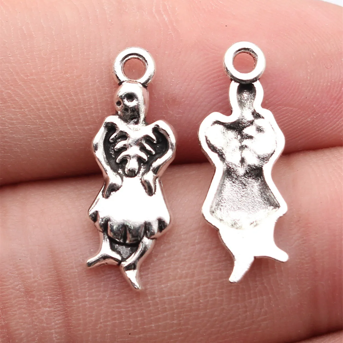 20pcs 24x8.4mm Antique Silver Color Skull Charms Wearing A Skirt Handmade Jewelry Making Accessories