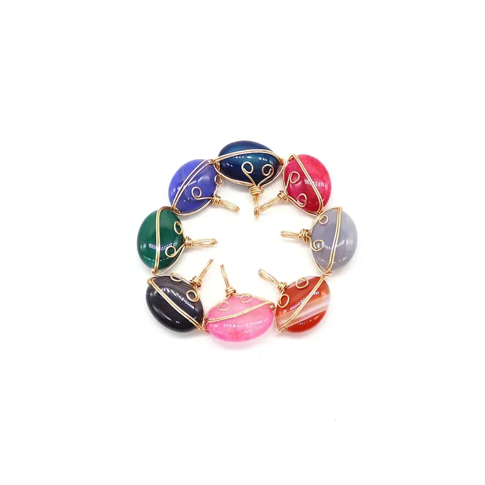 21x14mm Creative Natural Stone Striped Agate Handmade Wire-wrapped Inlaid Single-hole Pendant DIY Necklace Earring Jewelry