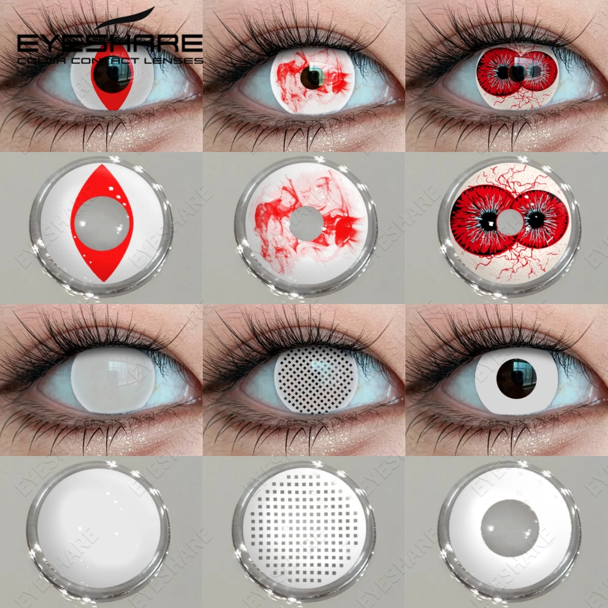 EYESHARE Cosplay Weiße Kontaktlinsen für Dämonen, Halloween, farbige Linsen, Anime, rote schwarze Augen, Make-up-Linsen für verrückte Partys