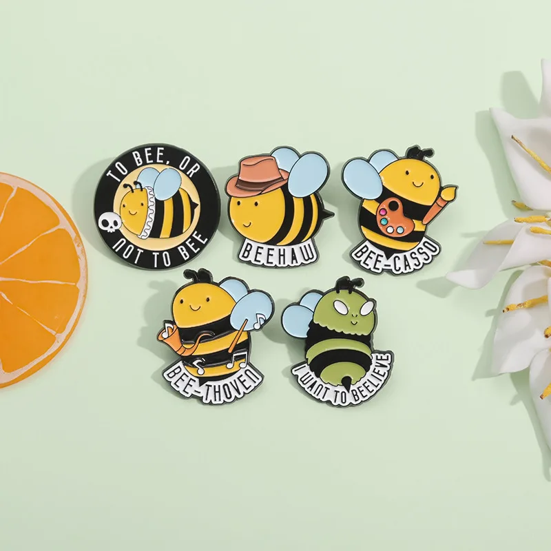 Abejas amarillas, animales lindos, broches trabajadores, accesorios de ropa, alfileres para cuello, insignias de metal, pintura al horno, regalos al por mayor