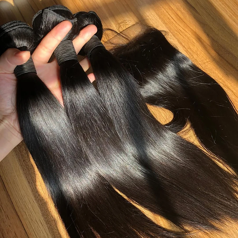 15A Glatte Echthaar-Bündel mit Verschluss 2x6/5x5/13x4 Brasilianische Jungfrau-Rohhaar-Extensions 100% Echthaar für Frauen – Detail 8