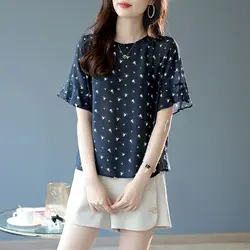 Fashion Printed Spliced All-match Ruffles Chiffon Blouse Women's Clothing 2023 Spring New Oversized Casual Pullovers Sweet Shirt