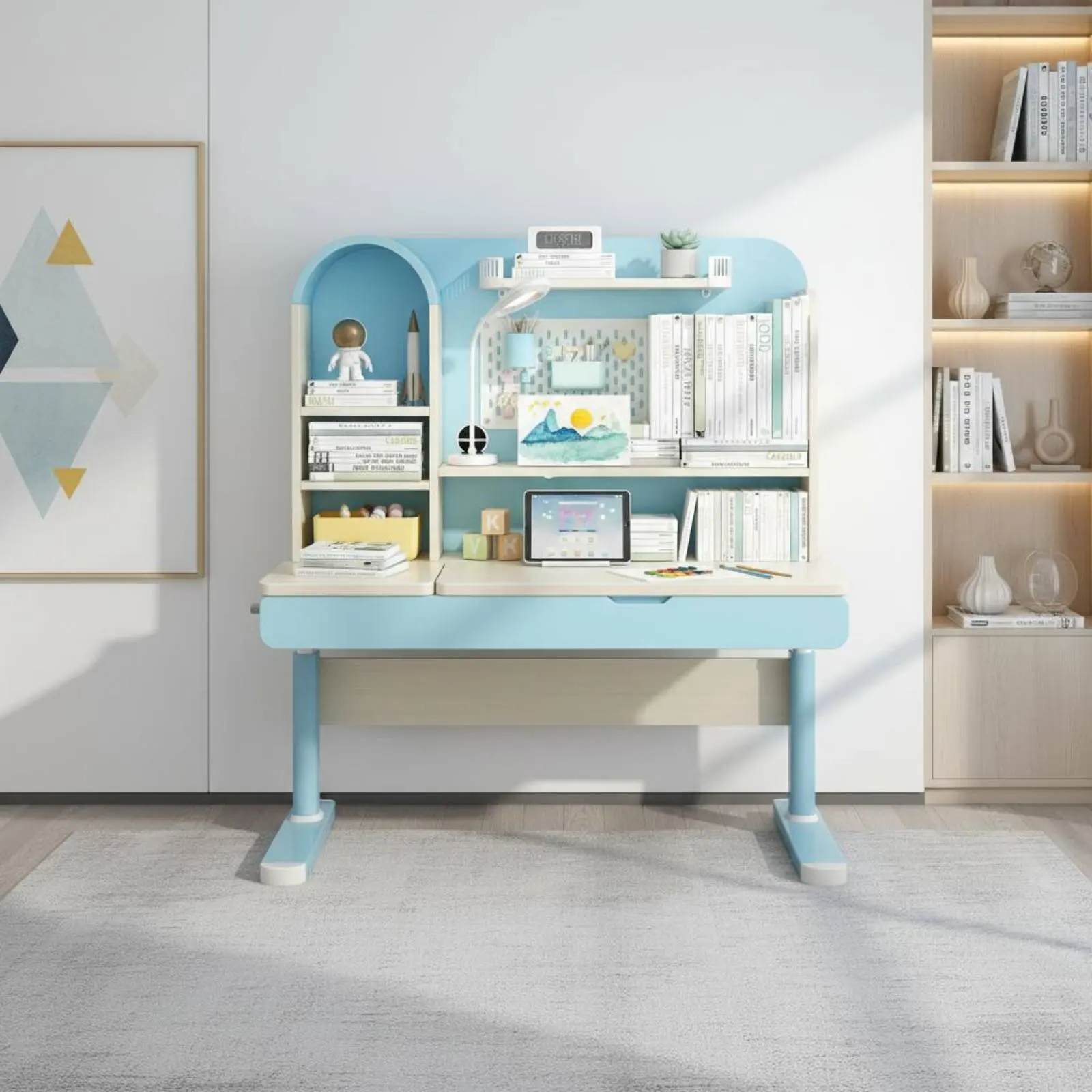 

Регулируемый комплект стола и стула с эргономичным дизайном, регулируемая детская учебная станция, включает подставку для книг, подставка для книг в комплекте, для спальни