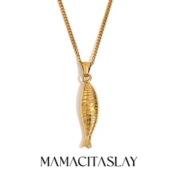 MamacitaSlay New Design 39mm Fish Pendant Y-Shaped Clavicle Necklace Stainless Steel Accessories Woman Luxury Quality Jewelry