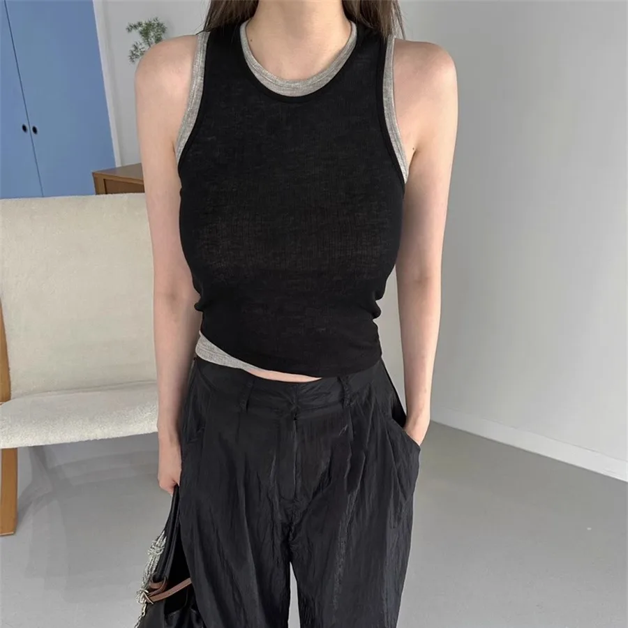 Chaleco adelgazante de Color contrastante para mujer, Top de verano 2021, capa Base resistente, irt No Sve, diseño de trabajo, ropa informal