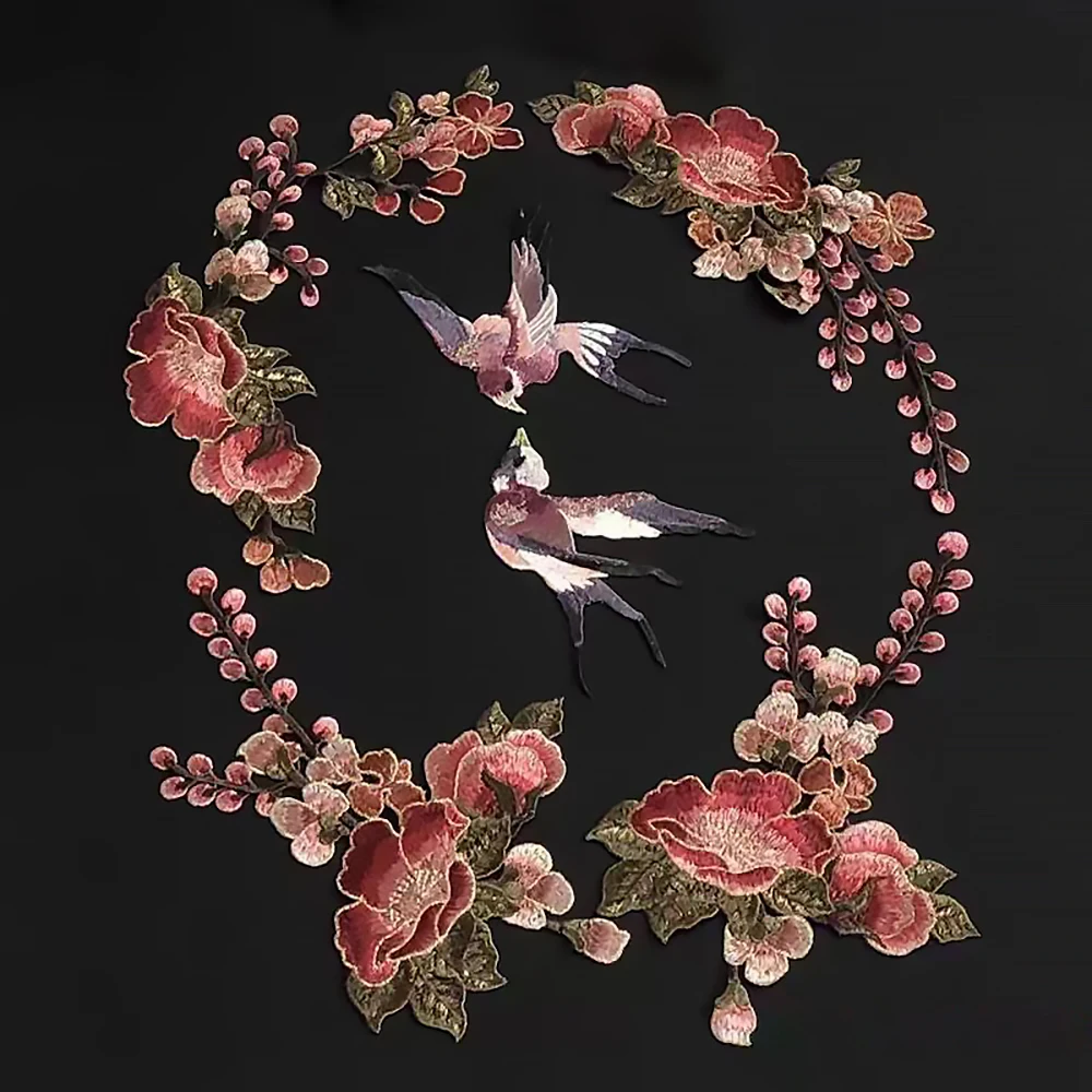 6-teiliges Set Blumen- und Vogel-Stickerei-Aufnäher für Cheongsam DIY Nähzubehör