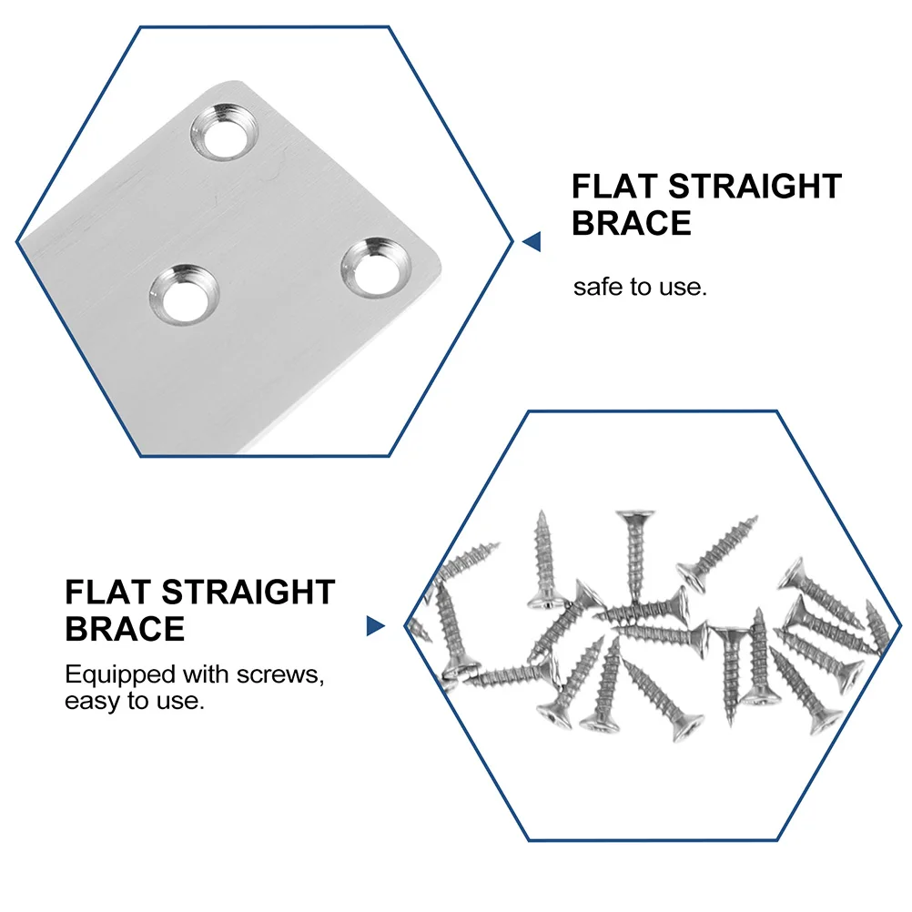 6 Pcs Brackets Stainless Steel Angle Iron Straight Metal Brace Silver Flat Braces