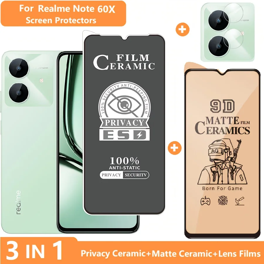 

3-in-1 for Realme Note 60 Screen Protector Realme Note60X Tempered Glass Privacy Film +Lens Films + Soft Ceramic Matte Film